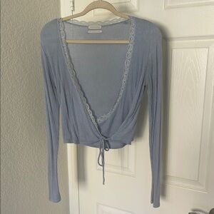 Urban Outfitters Blue Long Sleeve Wrap Blouse